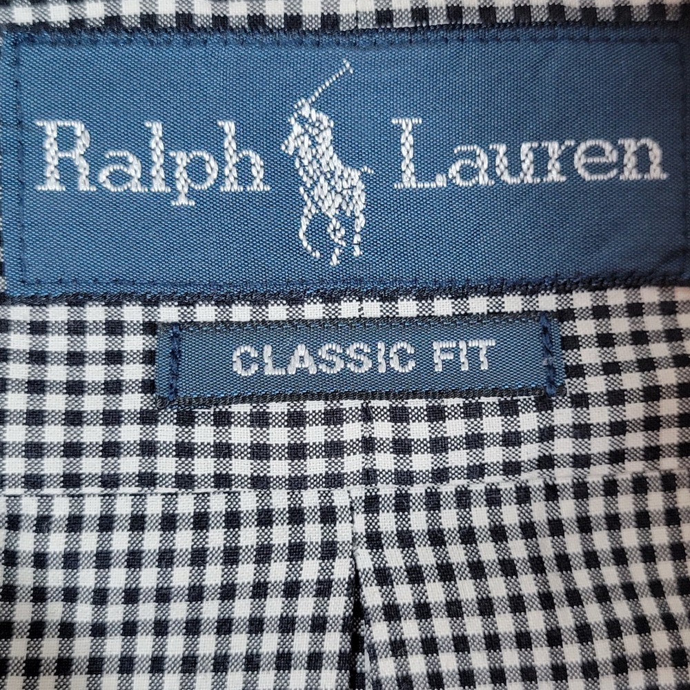 Ralph Lauren Button Down Shirt Mens 18 34/35 Black Gingham Excellent Classic Fit - Picture 6 of 9